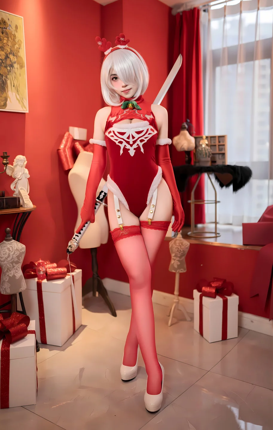 Bangni邦尼 - 圣诞尼尔 红裙御姐 [132P,3V-966MB] tg@simisebaisi 【丝足阁】041.webp